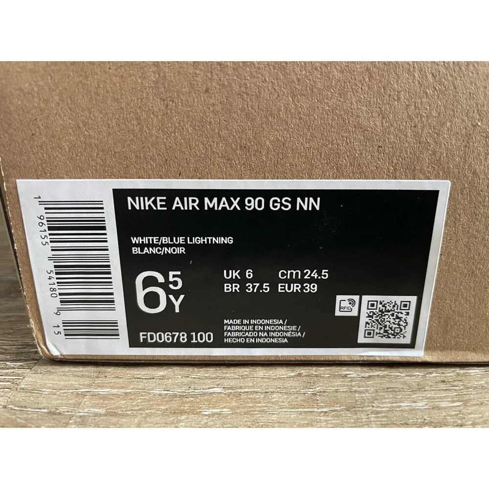 Nike Air Max 90 GS NN White Blue Lightning Sz 6.5y FD0678-100
